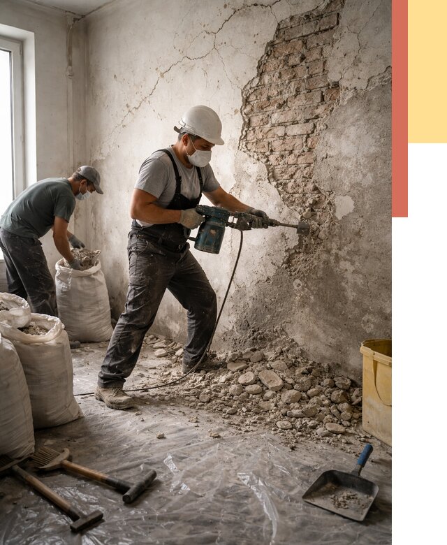 Демонтаж штукатурки со стен в Темрюке от 7411 руб/м² — быстро и недорого | ОТДЕЛОЧНИК-Тмр