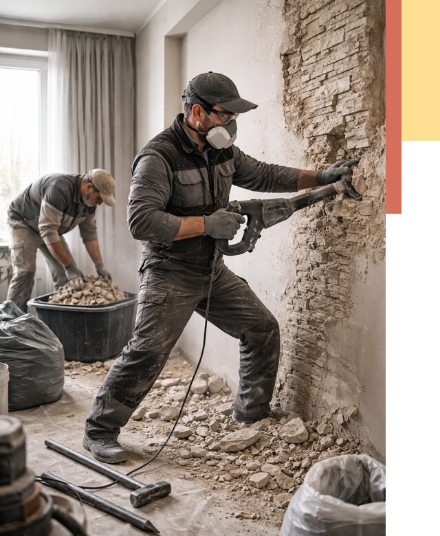 Демонтаж декоративного камня в Темрюке от 1492 руб/м² — быстро и недорого | ОТДЕЛОЧНИК-Тмр