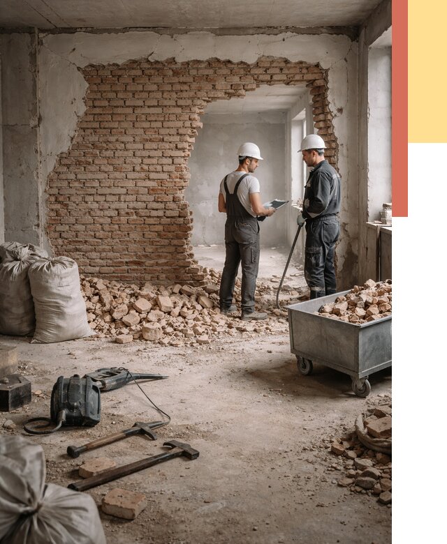 Демонтаж кирпичных стен в Темрюке от 4323 руб. — быстро, недорого, под ключ | ОТДЕЛОЧНИК-Тмр