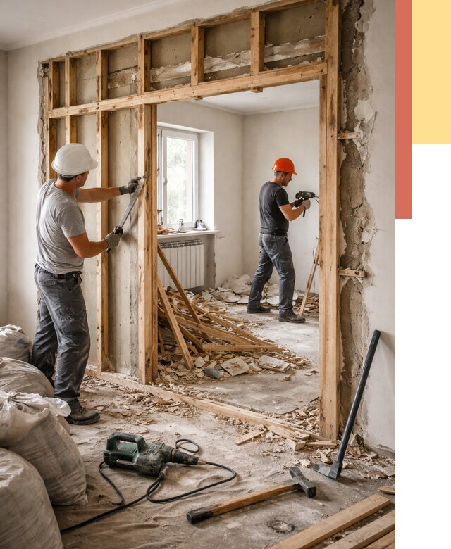 Демонтаж деревянных перегородок в Темрюке от 3294 руб. — быстро и недорого | ОТДЕЛОЧНИК-Тмр