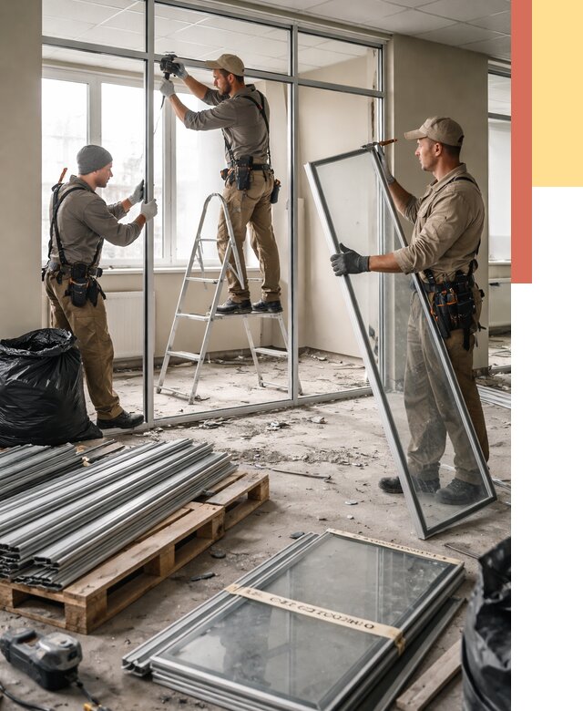 Демонтаж алюминиевых перегородок в Темрюке от 4323 руб. — быстро и недорого | ОТДЕЛОЧНИК-Тмр