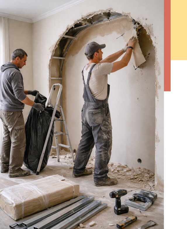 Демонтаж арки из гипсокартона в Темрюке от 3603 руб. — услуги под ключ | ОТДЕЛОЧНИК-Тмр