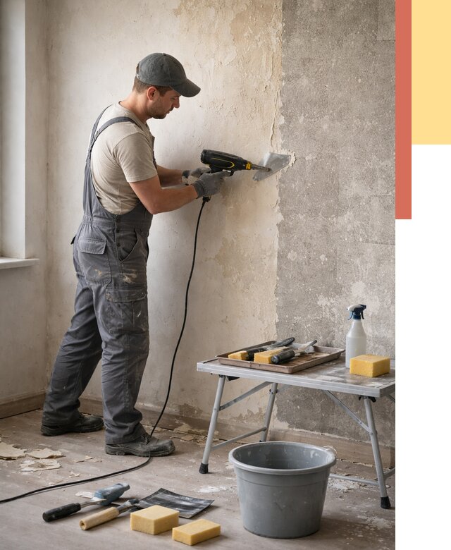 Очистка стен от клея в Темрюке от 1904 руб. — снятие и удаление клея со стен | ОТДЕЛОЧНИК-Тмр