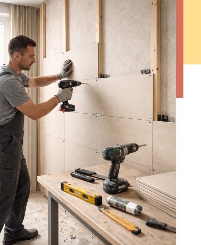 Монтаж МДФ панелей на стены в Темрюке от 1287 руб. под ключ | ОТДЕЛОЧНИК-Тмр