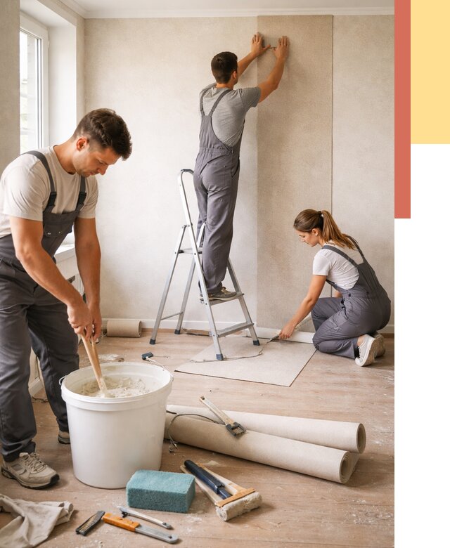 Оклейка стен обоями в Темрюке от 3603 руб/м2 — быстро и недорого | ОТДЕЛОЧНИК-Тмр