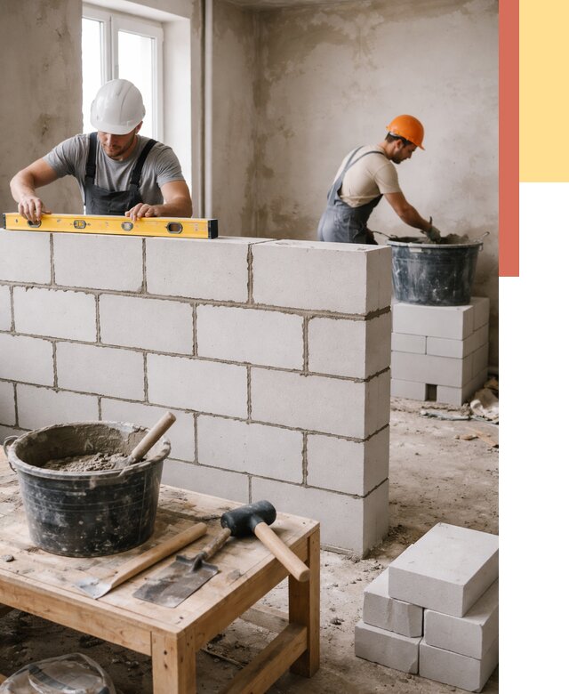 Кладка перегородок из газобетона в Темрюке от 3294 руб. под ключ | ОТДЕЛОЧНИК-Тмр