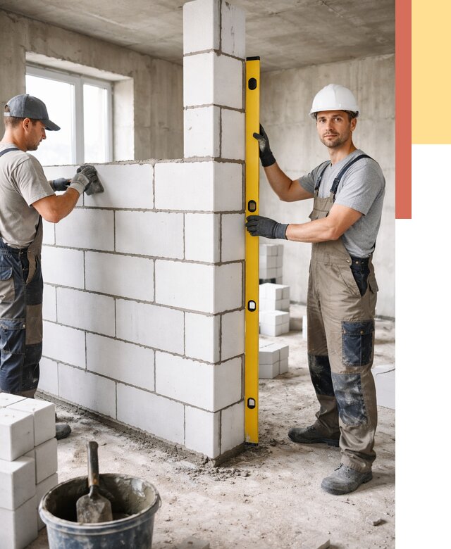 Кладка перегородок из пеноблока в Темрюке от 1853 руб. под ключ | ОТДЕЛОЧНИК-Тмр