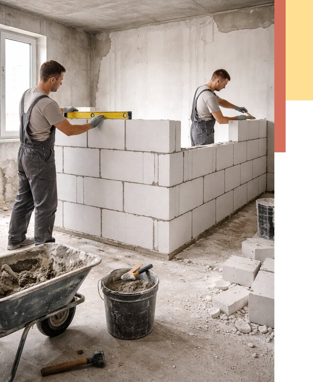 Кладка перегородок из ПГП в Темрюке от 2573 руб./м2 — монтаж и возведение под ключ | ОТДЕЛОЧНИК-Тмр