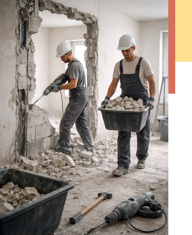 Демонтаж блоковых перегородок в Темрюке от 3860 руб. — быстро и недорого | ОТДЕЛОЧНИК-Тмр