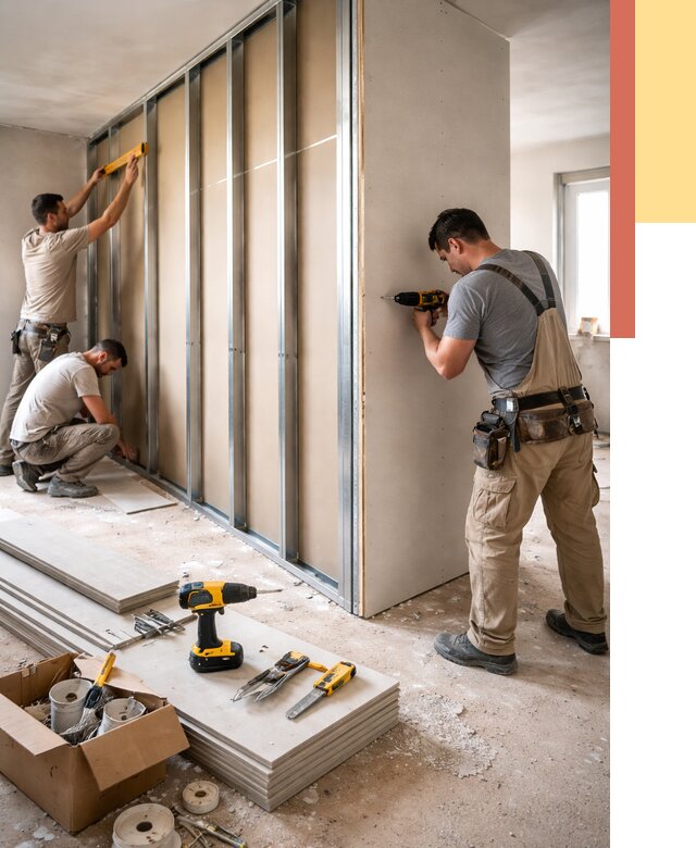 Монтаж однослойной перегородки из гипсокартона в Темрюке от 669 руб. | ОТДЕЛОЧНИК-Тмр