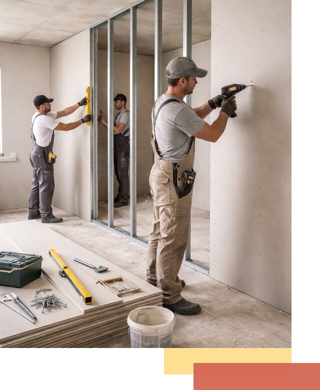 Однослойная перегородка из гипсокартона в Темрюке под ключ, монтаж и отделка