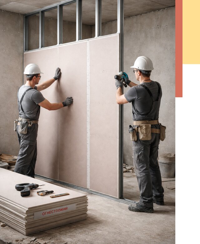 Перегородка из огнестойкого гипсокартона в Темрюке от 1904 руб. под ключ | ОТДЕЛОЧНИК-Тмр