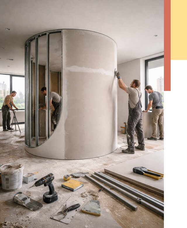 Радиусная перегородка из гипсокартона в Темрюке от 2985 руб. под ключ | ОТДЕЛОЧНИК-Тмр