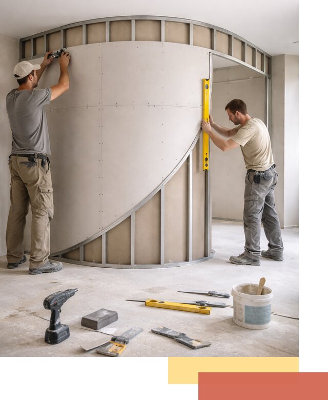 Радиусная перегородка из гипсокартона в Темрюке под ключ