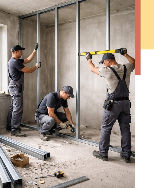 Монтаж каркаса перегородки из профиля в Темрюке от 772 руб. | ОТДЕЛОЧНИК-Тмр