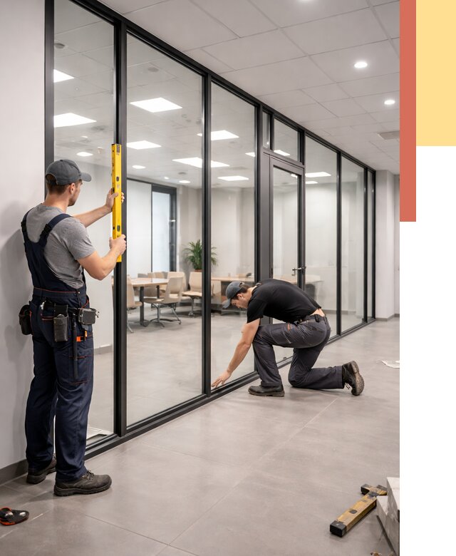 Каркасные стеклянные перегородки в Темрюке под ключ от 9470 руб. | ОТДЕЛОЧНИК-Тмр