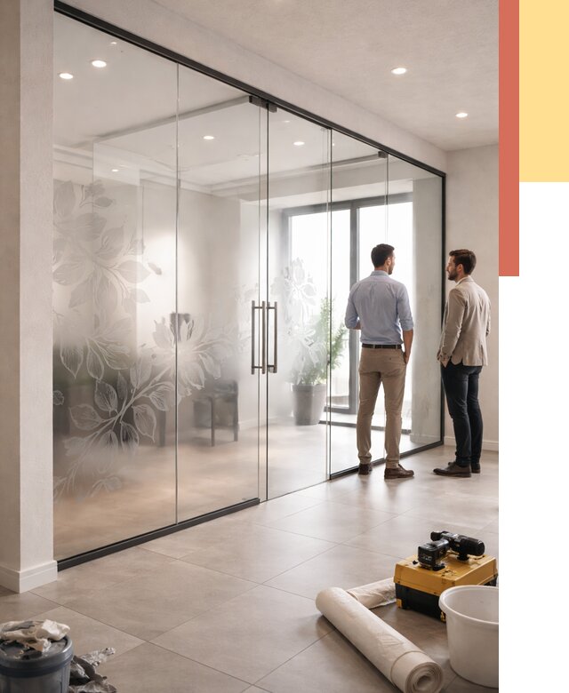 Стеклянные перегородки с рисунком в Темрюке от 12866 руб. монтаж и нанесение | ОТДЕЛОЧНИК-Тмр