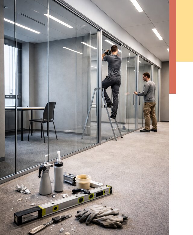 Стеклянные офисные перегородки в Темрюке от 8749 руб. — монтаж и установка | ОТДЕЛОЧНИК-Тмр