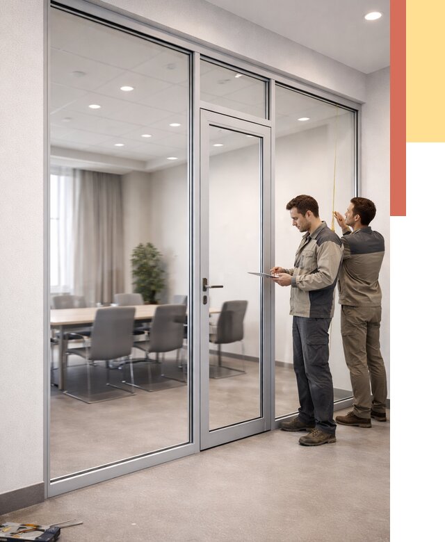 Установка и монтаж алюминиевых перегородок со стеклом в Темрюке от 8440 руб. | ОТДЕЛОЧНИК-Тмр