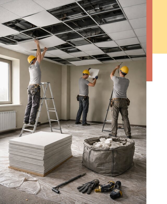 Демонтаж потолка Армстронг в Темрюке от 4632 руб. быстро и недорого | ОТДЕЛОЧНИК-Тмр