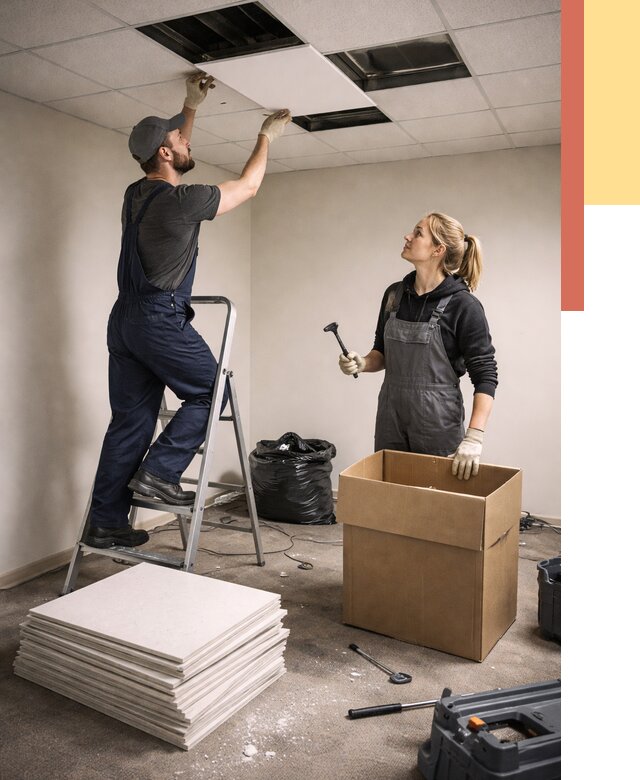 Демонтаж потолочной плитки в Темрюке от 4632 руб. быстро и недорого | ОТДЕЛОЧНИК-Тмр