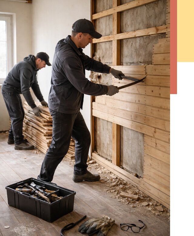 Демонтаж вагонки в Темрюке от 3911 руб/м2 — быстро и недорого | ОТДЕЛОЧНИК-Тмр