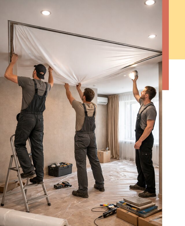 Монтаж ПВХ натяжного потолка в Темрюке от 3603 руб. под ключ | ОТДЕЛОЧНИК-Тмр