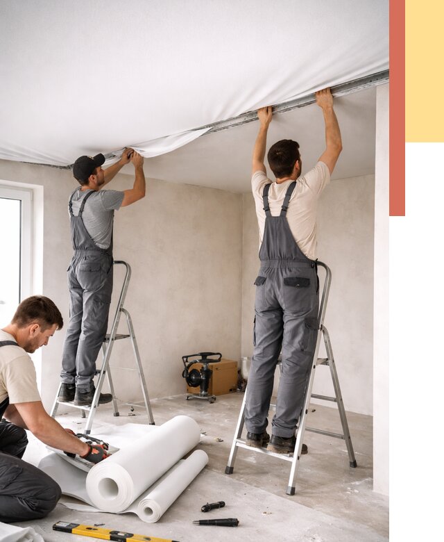 Монтаж тканевого натяжного потолка в Темрюке от 3603 руб. под ключ | ОТДЕЛОЧНИК-Тмр