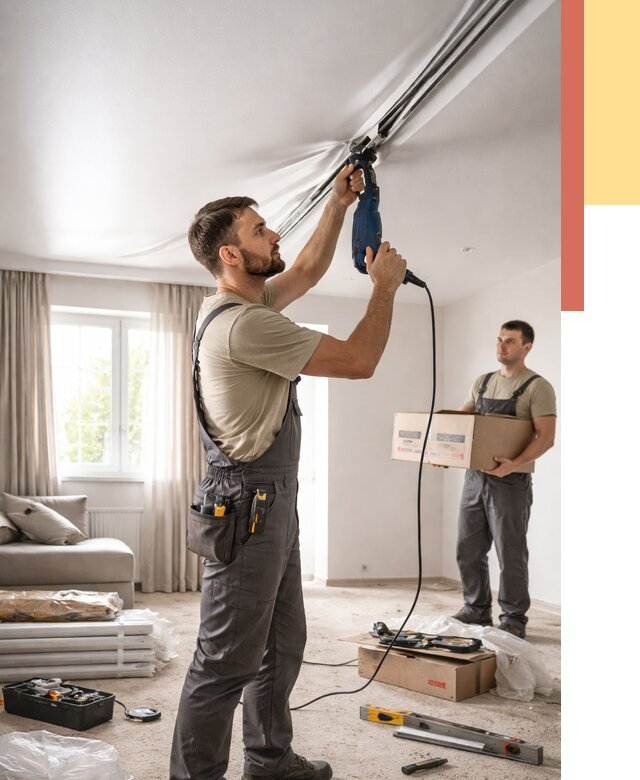 Монтаж сатинового натяжного потолка в Темрюке от 3603 руб. | Быстро, недорого — ОТДЕЛОЧНИК-Тмр