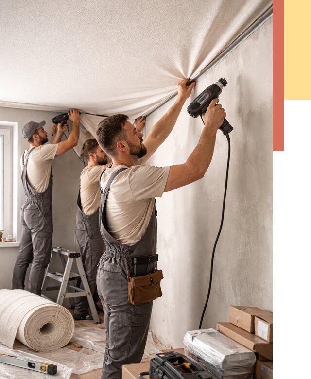 Монтаж фактурного натяжного потолка в Темрюке от 772 руб. — ОТДЕЛОЧНИК-Тмр