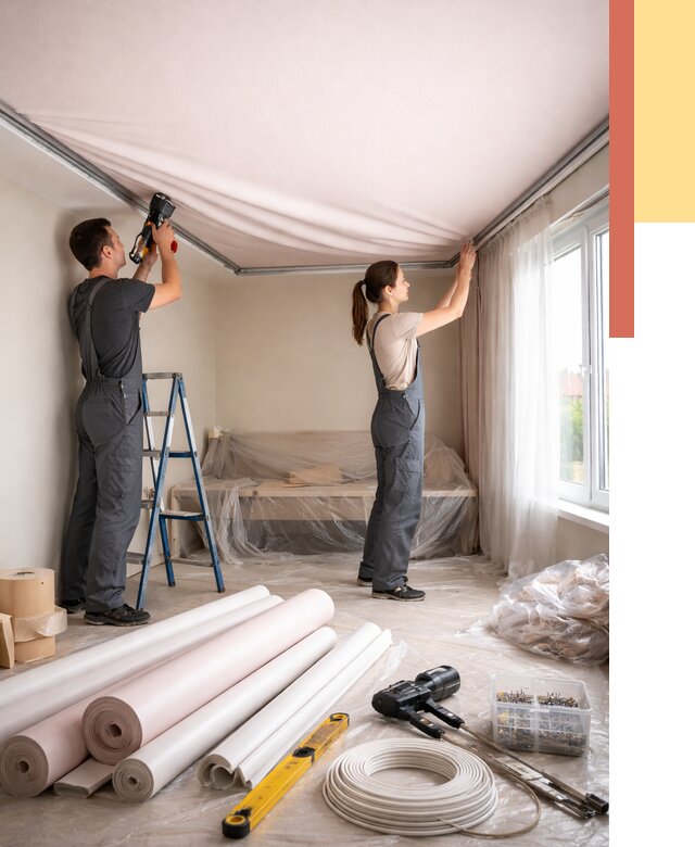 Монтаж цветного натяжного потолка в Темрюке от 4323 руб/м² — быстро и недорого | ОТДЕЛОЧНИК-Тмр