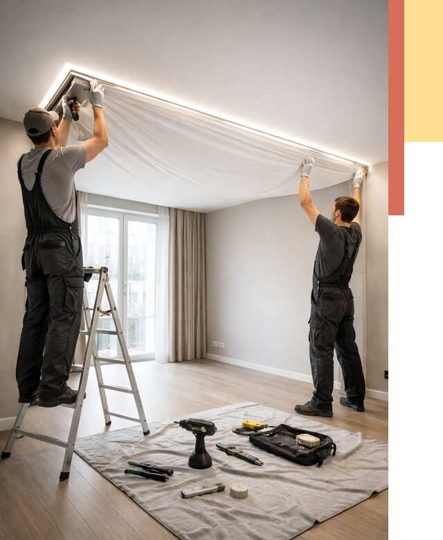 Монтаж парящего натяжного потолка в Темрюке от 4632 руб. быстро и недорого | ОТДЕЛОЧНИК-Тмр