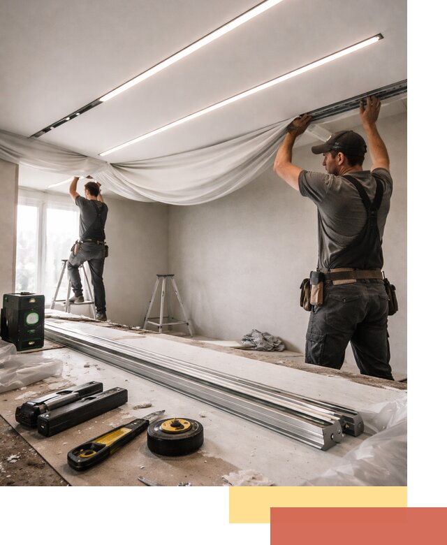 Монтаж натяжных потолков со световыми линиями в Темрюке