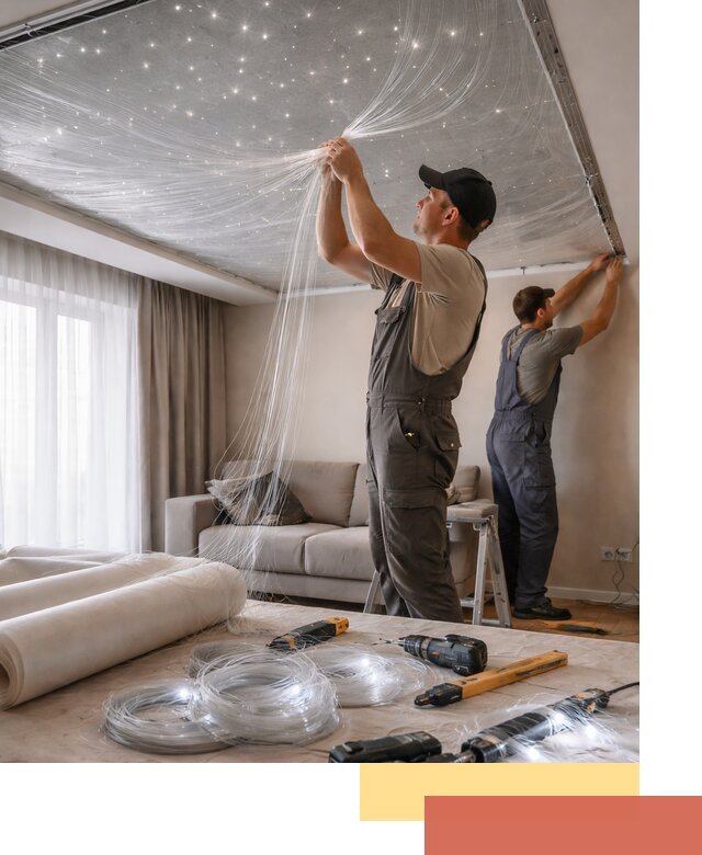 Монтаж натяжного потолка «Звездное небо» в Темрюке