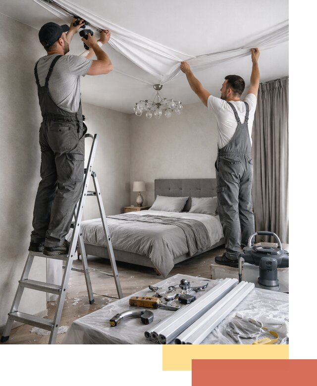 Монтаж натяжного потолка в спальне в Темрюке