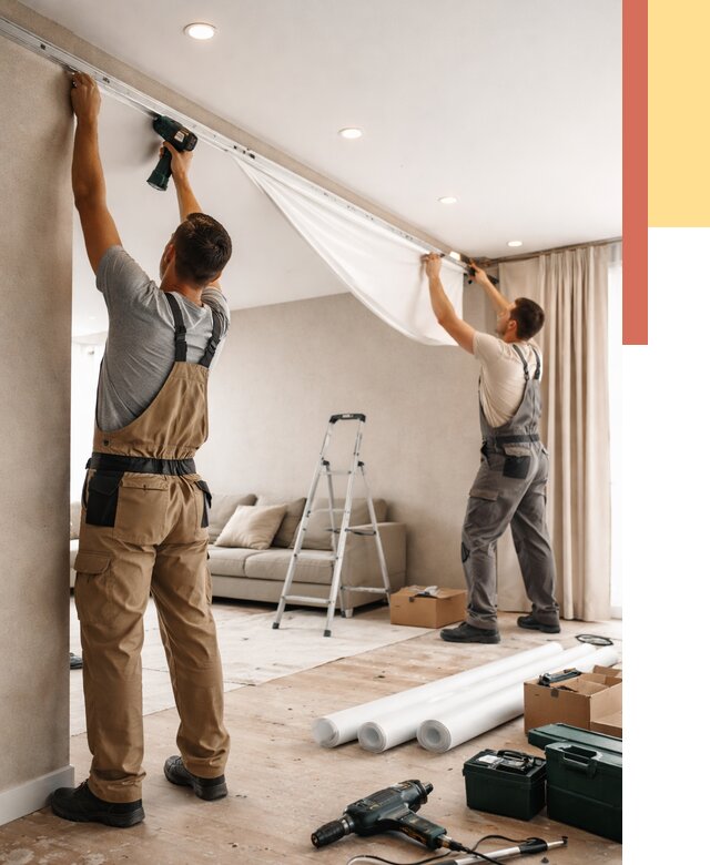 Монтаж натяжного потолка в гостиной в Темрюке от 566 руб. | ОТДЕЛОЧНИК-Тмр