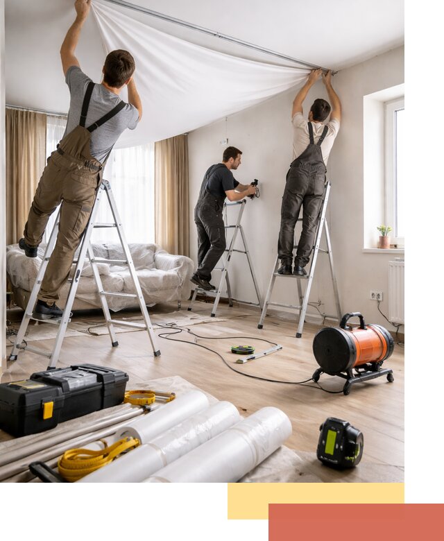 Монтаж натяжного потолка в гостиной в Темрюке