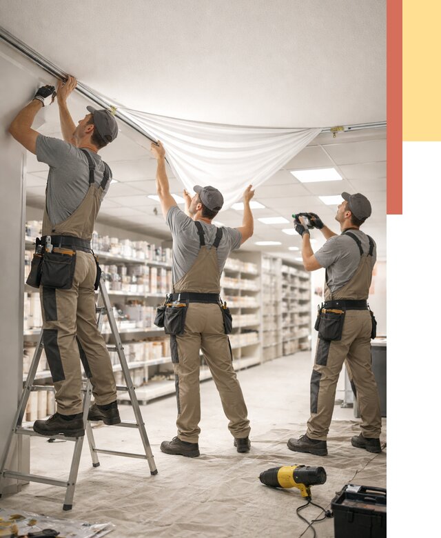 Монтаж натяжного потолка в магазине в Темрюке от 4632 руб. быстро и недорого | ОТДЕЛОЧНИК-Тмр