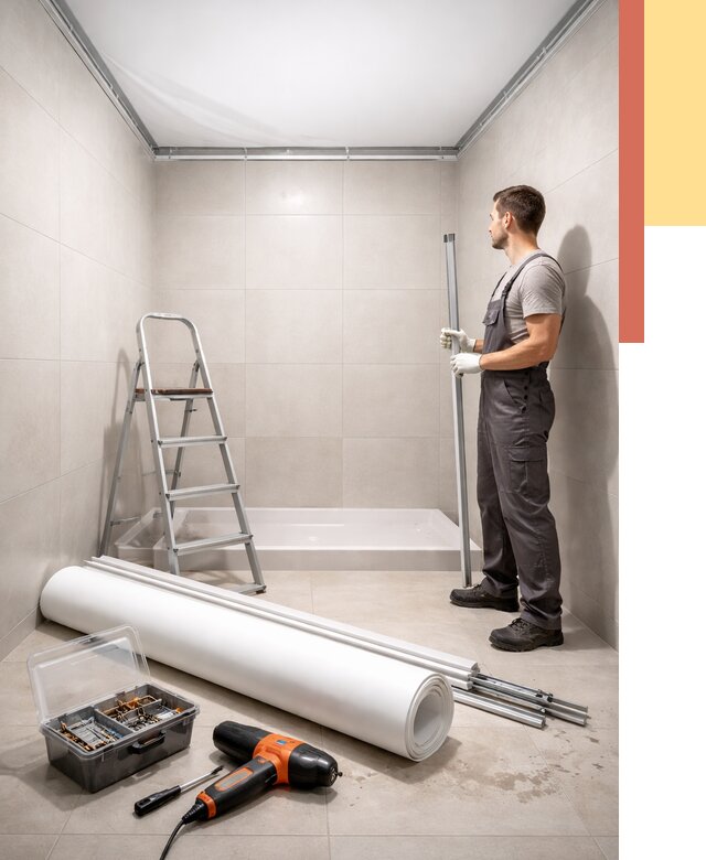 Монтаж натяжного потолка в санузле в Темрюке от 1904 руб. — ОТДЕЛОЧНИК-Тмр