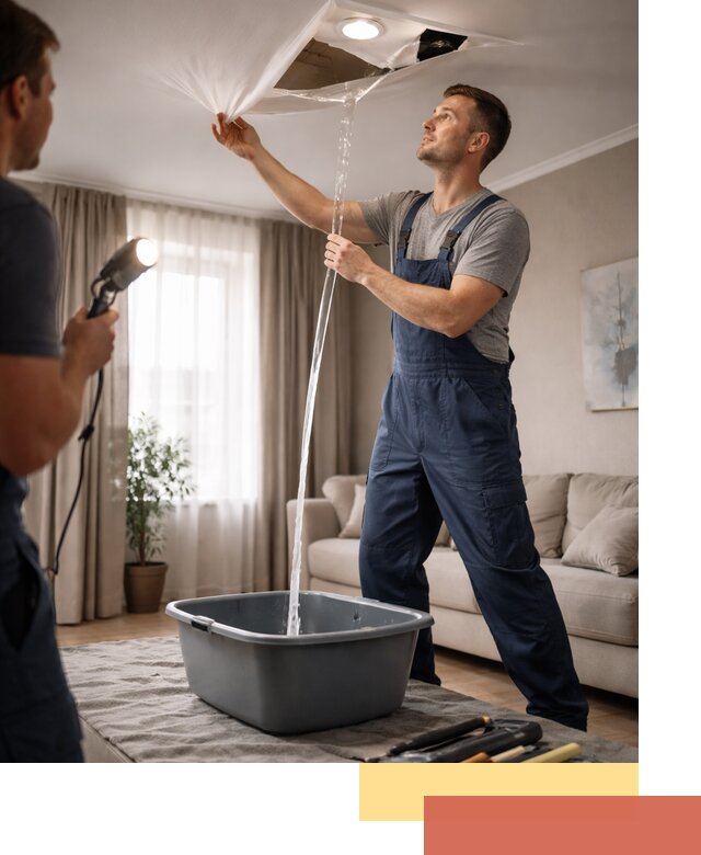 Слив воды с натяжного потолка в Темрюке быстро и аккуратно