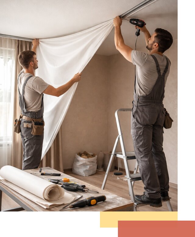 Замена полотна натяжного потолка в Темрюке быстро и качественно