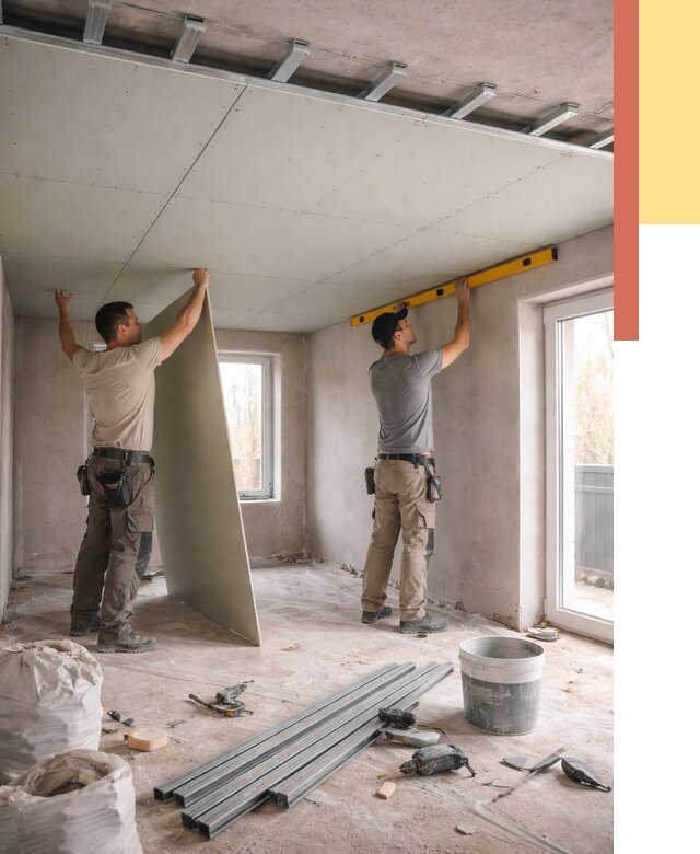 Одноуровневый потолок из гипсокартона в Темрюке от 772 руб. — монтаж под ключ | ОТДЕЛОЧНИК-Тмр