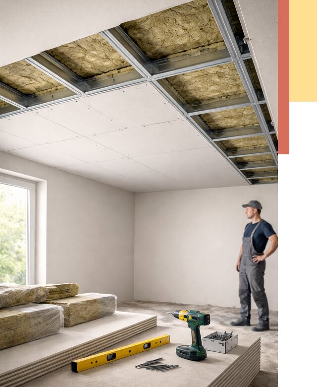 Звукоизоляция потолка ГКЛ в Темрюке от 978 руб. — монтаж под ключ | ОТДЕЛОЧНИК-Тмр